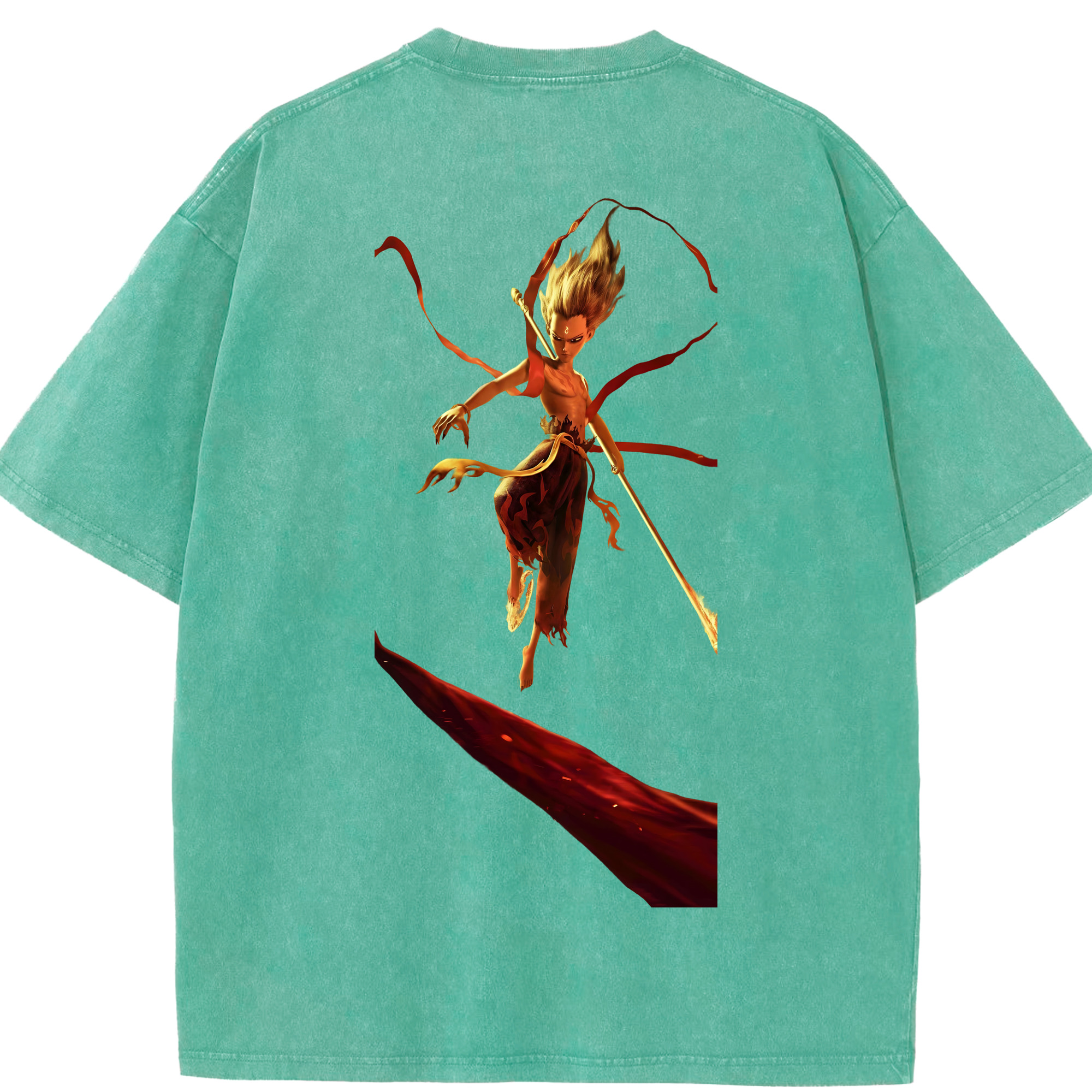 （画像用） Ne Zha 2 ナタ 魔童の大暴れ 綿100% ヴィンテージ風 半袖Tシャツ（背面プリント）